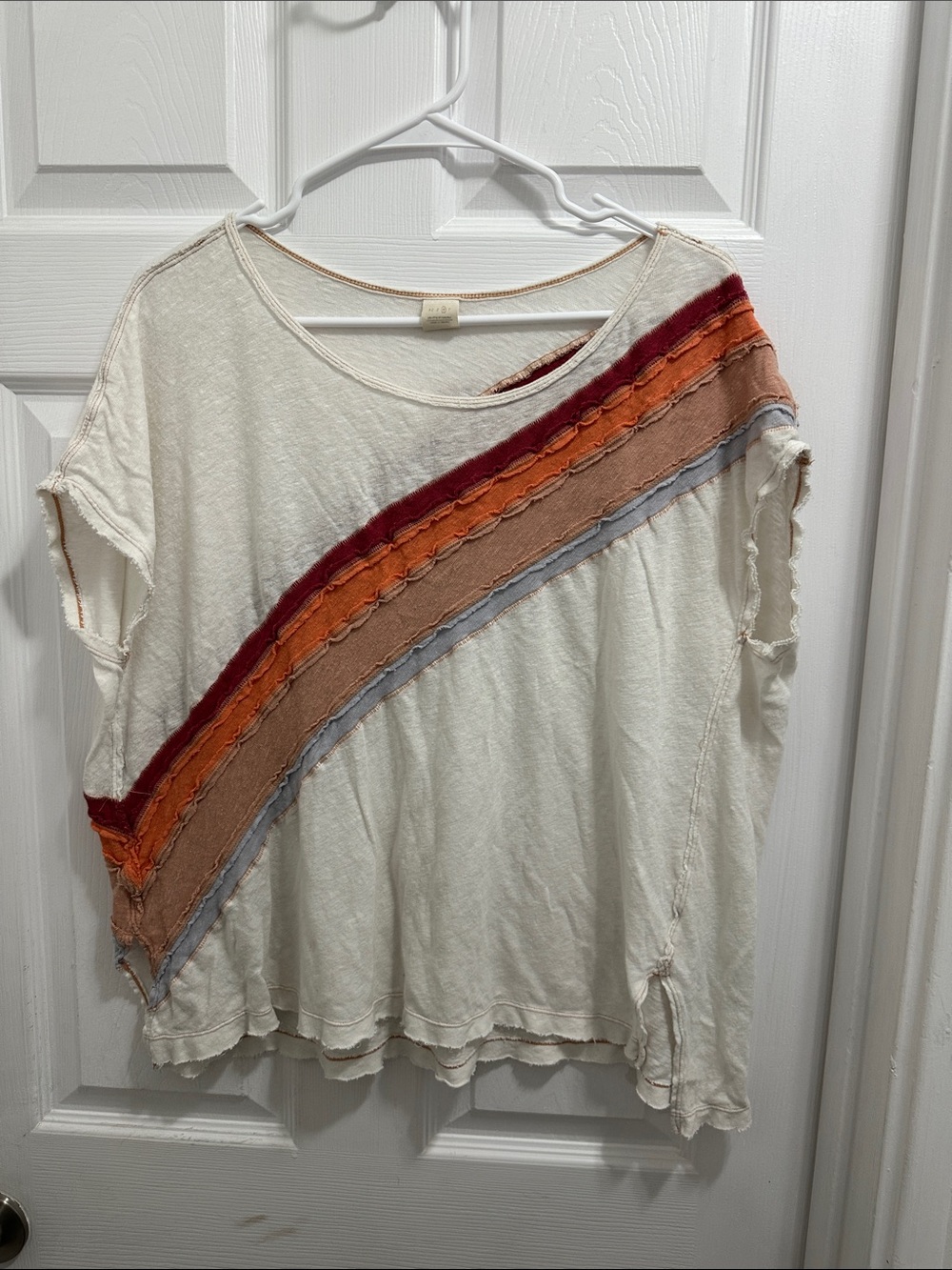 Free People We The Free Cream Short Sleeve Top Linen & Cotton Blend
